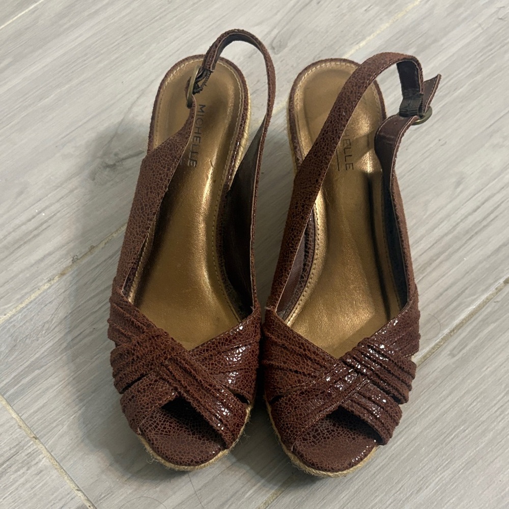 Michele Dark Brown Women's Wedge Slingbacks